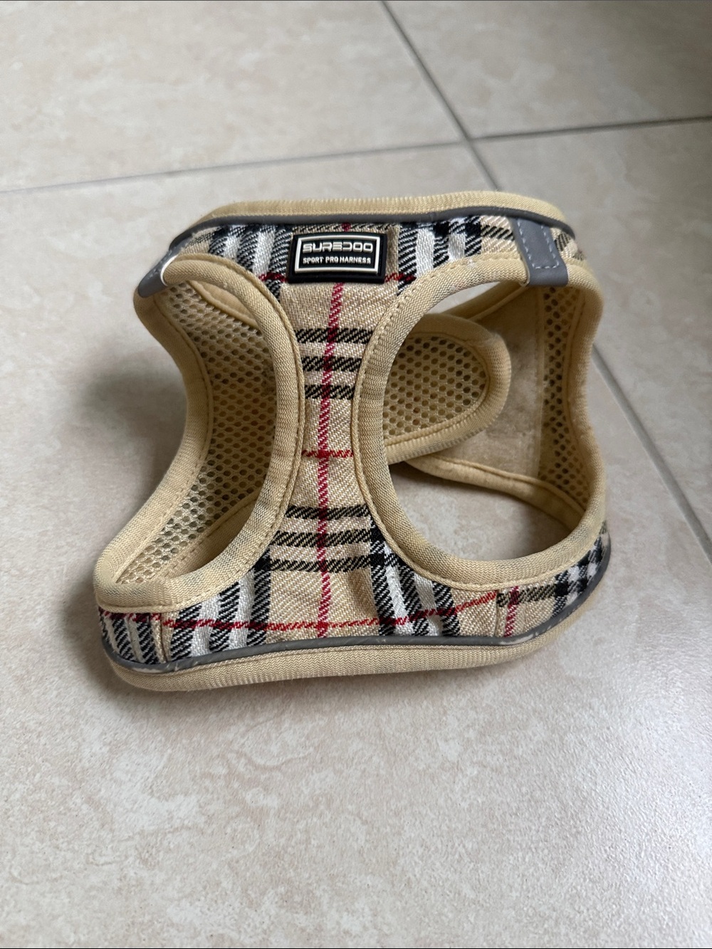 Plaid Beige Dog Harness by